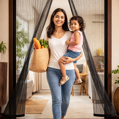 Magnetic Mesh Door Curtain — Blocks Mosquitoes, Allows Fresh Air (No Drill)