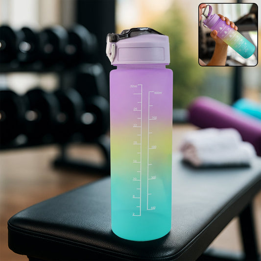 Viperkid Rainbow Motivational Water Bottle 900ml with time markers purple to teal gradient